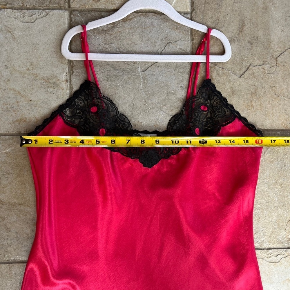 Vintage Christian Dior Lingerie Set Cami Panties Red Satin Lace 70s Coquette - Picture 9 of 16
